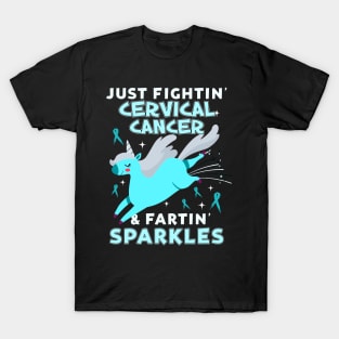 cervical cancer funny unicorn farting sparkles T-Shirt